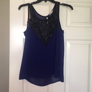 Navy Top with Black Faux Leather